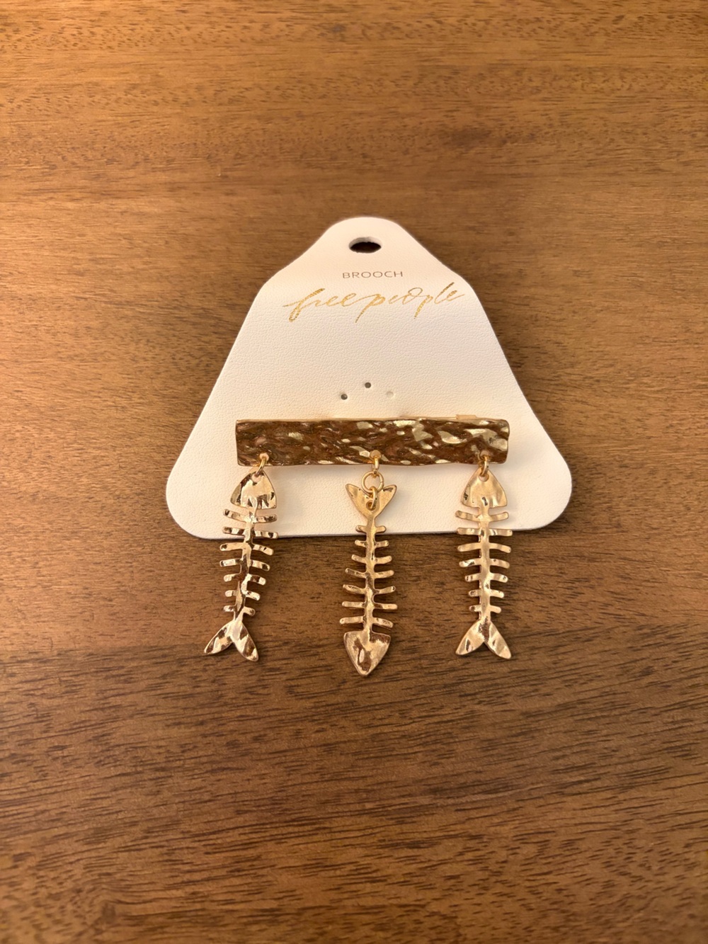 Free People Gold Fishbone Dangle Brooch